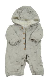 Šedá pletená zateplená kombinéza s kapucí a 3D puntíky a kapucí F&F