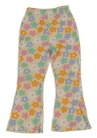 Vanilkovo-barevné květované pletené flare kalhoty Shein