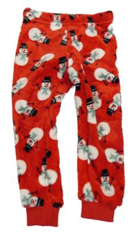 Červené chlupaté pyžamové kalhoty se sněhuláky