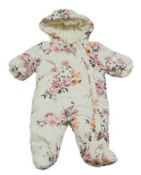 Bílá květovaná manšestrová zateplená kombinéza s kapucí Next