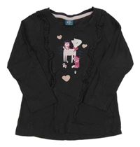 Antracitové triko se srnou a volánky Kiki&Koko