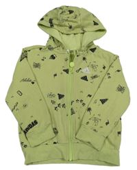 Světlezelená propínací mikina s obrázky a kapucí Adidas