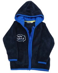 Tmavomodrá chlupatá propínací mikina s nápisem a kapucí Lupilu