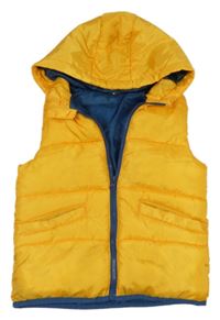 Žlutá šusťáková zateplená vesta s kapucí 