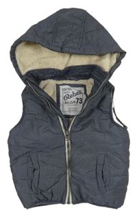 Tmavomodrá melírovaná šusťáková zateplená vesta s kapucí Rebel