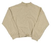 Světlebéžová melírovaná crop mikina se stojáčkem 