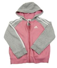 Růžovo-šedá propínací mikina s logem a kapucí Adidas