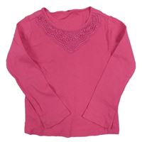 Fuchsiové žebrované triko s krajkou George