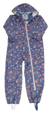 Modrá květovaná nepromokavá kombinéza s kapucí Lupilu