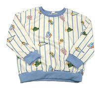 Bílo-modrá pruhovaná mikina s obrázky a nápisy Shein