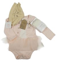 Nové - 3set - Světlerůžové body s králíčkem a tylem + punčocháče + čepice s čumákem Tu