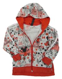 Červeno-šedá propínací mikina s Minnie a rozparky a kapucí s logem Adidas