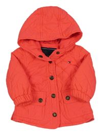 Neonově korálová šusťáková prošívaná zateplená parka Tommy Hilfiger