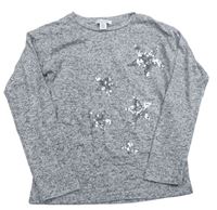 Šedý melírovaný svetr s hvězdičkami z flitrů Primark