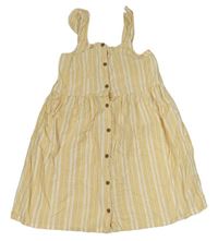 Béžovo-bílé pruhované plátěné propínací šaty H&M