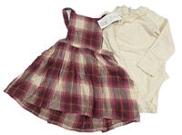2set - Růžovo-béžová kostkovaná laclová sukně + béžové body F&F