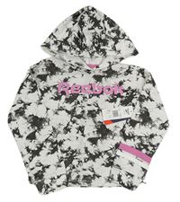 Šedo-bílé vzorované crop triko s logem a kapucí Reebok 