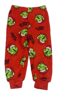 Červené plyšové pyžamové kalhoty s dinosaury Primark 