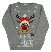 Šedý vánoční svetr se sobem a flitry LC Waikiki 