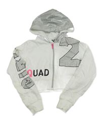 Bílo-stříbrná crop mikina s nápisem a kapucí 