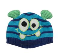 Tyrkysovo-tmavomodrá pruhovaná pletená podšitá čepice s příšerkou Miniclub