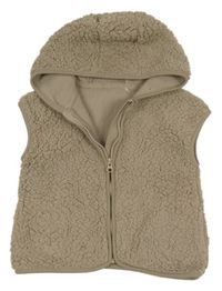 Světlehnědá huňatá vesta s kapucí George 