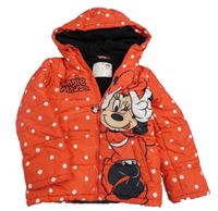 Červená šusťáková zimní bunda s Minnií a kapucí Disney 