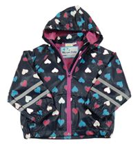 Tmavomodrá nepromokavá jarní bunda se srdíčky a kapucí Kids