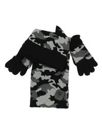 Nové - 3set - Černo-šedá army pletená čepice + nákrčník + rukavice F&F