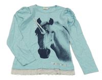 Pomněnkové triko s jednorožcem a krajkou Kids