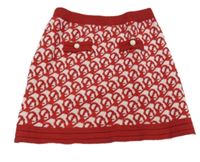 Červeno-bílá vzorovaná pletená sukně 
