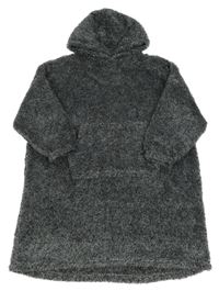Černo-šedá melírovaná huňatá oversize mikina s kapucí Next