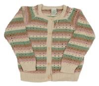 Barevný pruhovaný propínací svetr s dirkovaným vzorem Alana