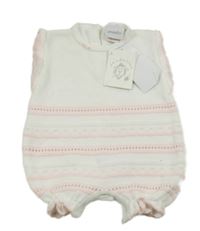 Nové - Bílo-růžový pletený kraťasový overal Dandelion