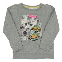 Šedá melírovaná mikina s kočkou C&A
