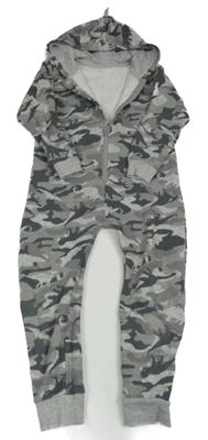 Šedá army tepláková kombinéza s dinosaury a kapucí Matalan