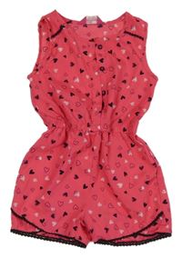 Neonově růžovo-černý kraťasový overal se srdíčky Yd. 