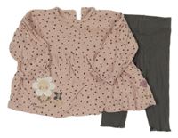 2set - Světlerůžová halenková tunika s puntíky + šedé žebrované legíny Geoge 