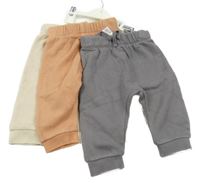 Nové - 3x - Šedé + béžové + oranžové tepláky George 