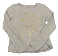 Šedobéžové triko se zlatými hvězdičkami a nápisy PRIMARK
