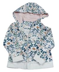 Bílá propínací mikina s králíčky a ježečky a jahůdkami a muchomůrkami a  kapucí Mothercare