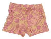 Meruňkové kraťasy s růžovými lístečky a květy a kanýrky H&M
