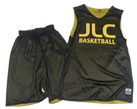 2Set - Čené síťované sportovní basketbalové oboustranné dlouhé tílko s nápisem + kraťasy Joshila