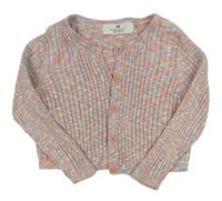 Pudrovo-růžovo-modrozelený melírovaný žebrovaný propínací oversize crop svetr H&M