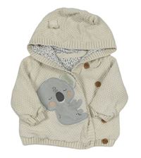 Smetanový vzorovaný propínací zavinovací podšitý svetr s koalou a kapucí  s oušky Mothercare