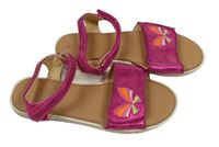 Malinovo-béžové metalické koženkové sandály s motýlky M&S vel. 34,5