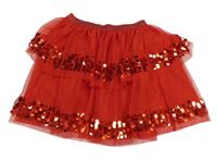 Červená vrstvená tylová sukně s pajetkami a třpytivým pasem H&M
