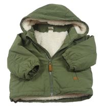 Khaki šusťáková pod/zimní bunda s medvídkem a odepínací kapucí H&M