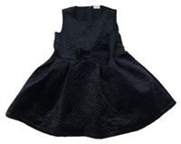 Tmavomodré vzorované/prošívané plyšové podšité šaty s mašlí name it.