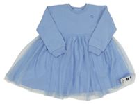 Nové - modré teplákovo/tylové šaty s květem St. Bernard